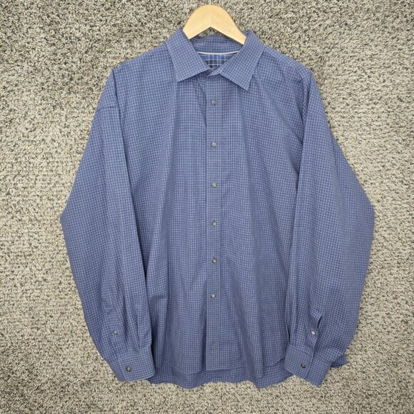 Jos A Bank Shirt Mens 2X XXL Blue‎ Plaid Reserve Button Up Cotton Casual - Picture 1 of 7